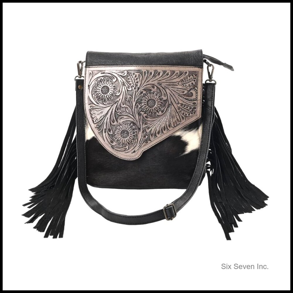 Real Cowhide Hairon Crossbody Bag with Leather Fringes